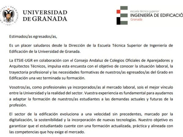 Encuesta para conocer la situación laboral de egresados del Grado en Edificación