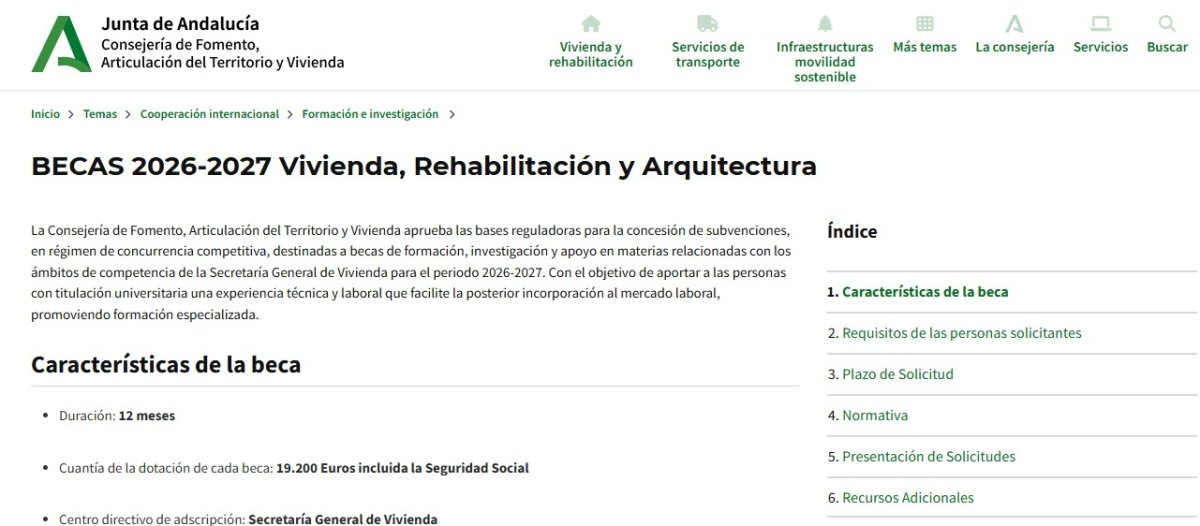 Convocadas las Becas 2026/2027 de Vivienda, Rehabilitación y Arquitectura