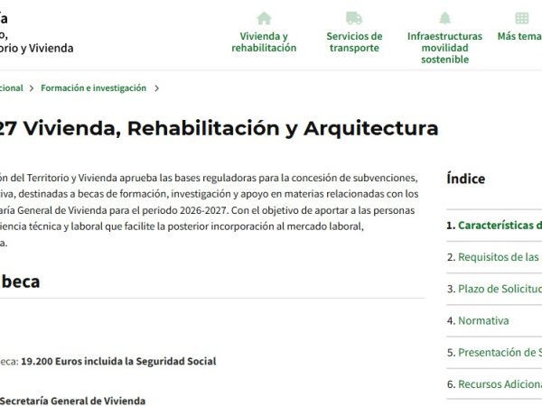 Convocadas las Becas 2026/2027 de Vivienda, Rehabilitación y Arquitectura